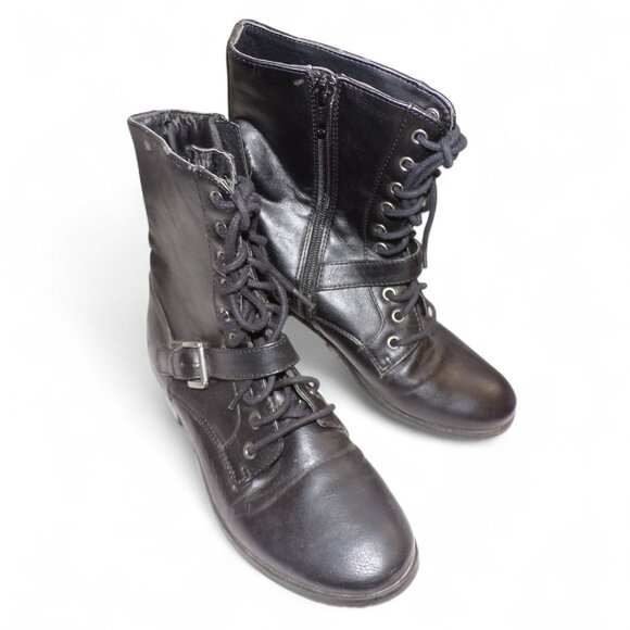 A.N.A. Black Moto Buckle Zip Up Boots Size 7.5 - Picture 2 of 3